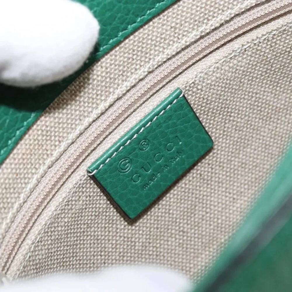 GUCCI Interlocking G Chain Shoulder Bag Leather Green Gold 607720 Auth 158806 - Picture 11 of 16